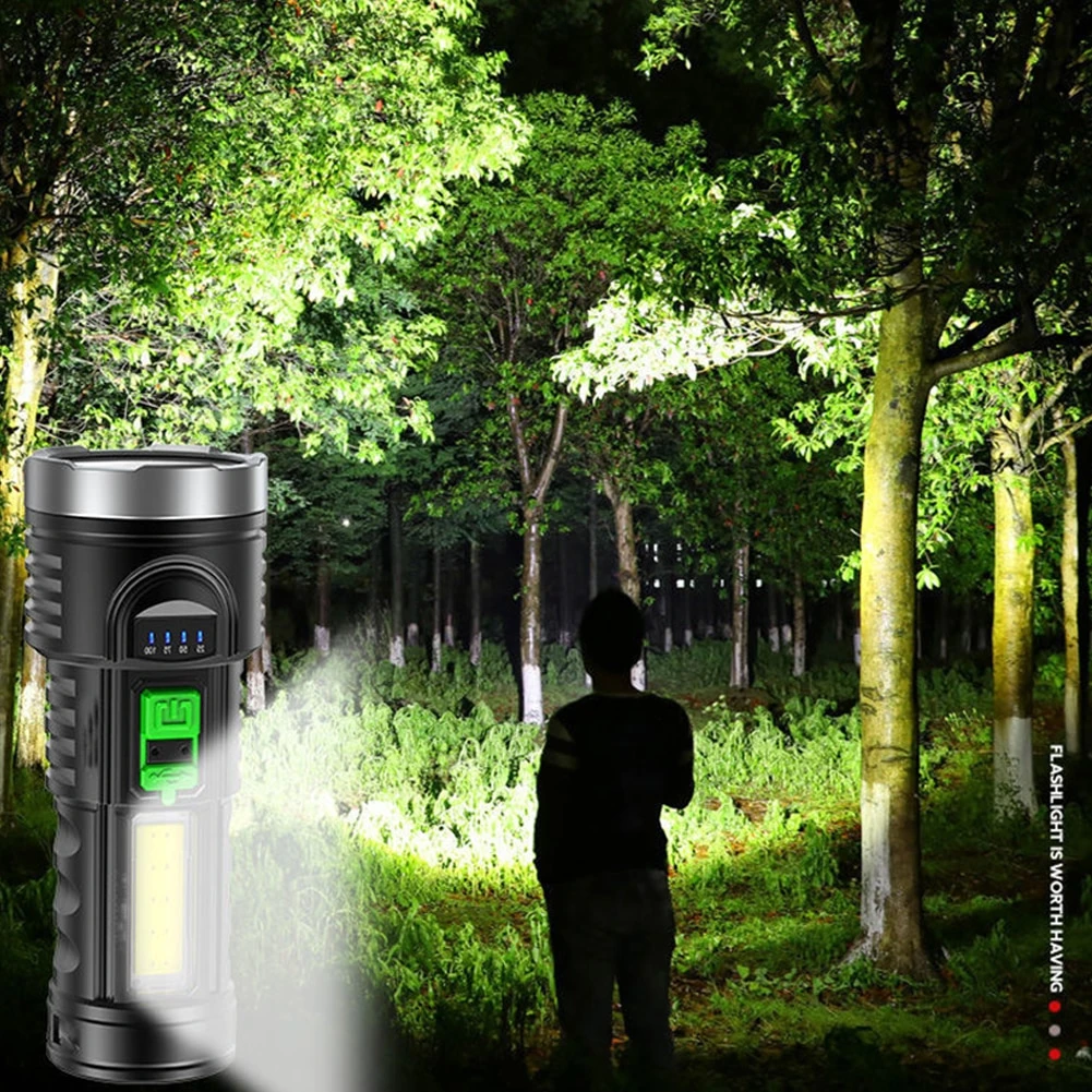 Powerful USB Rechargeable Flashlight 4 Modes LED Torch with Built-in 18650 Battery Tactical Flashlight Waterproof Torch